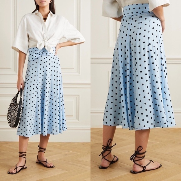 Faithfull Skirt Luda Buckle Belted Flounce Midi Vacation Sylve Dot Blue 6 M NWT - Picture 14 of 15